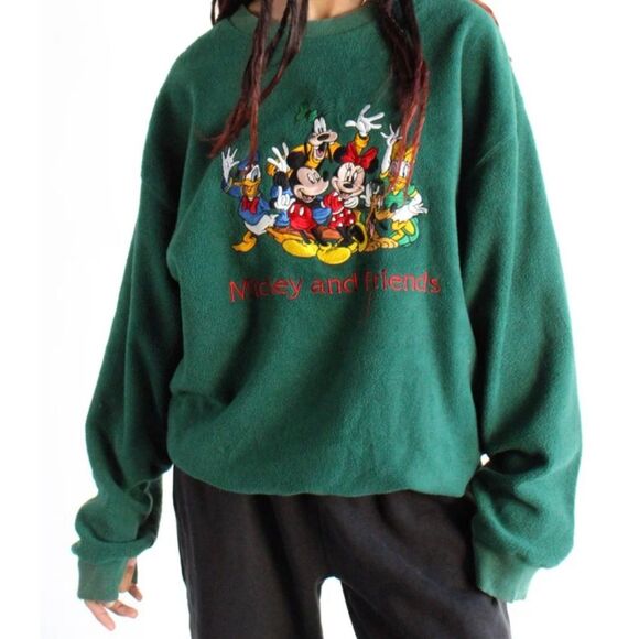 Vintage DISNEY Store Fleece Sweatshirt Embroidered Mickey Minnie Donald Goofy - Picture 1 of 7